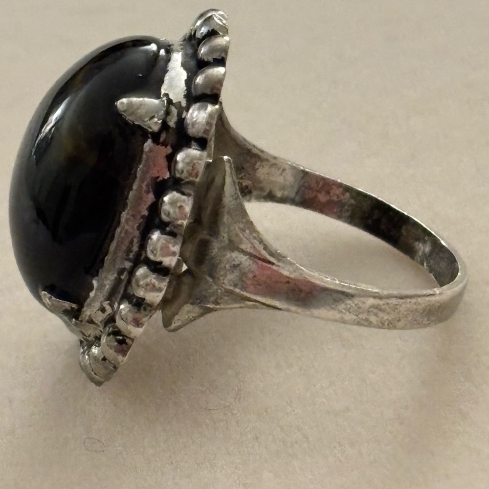 Vintage Ring Black Green Brown Tiger Eye or Labradorite Sterling Silver Size 8 - Picture 3 of 13